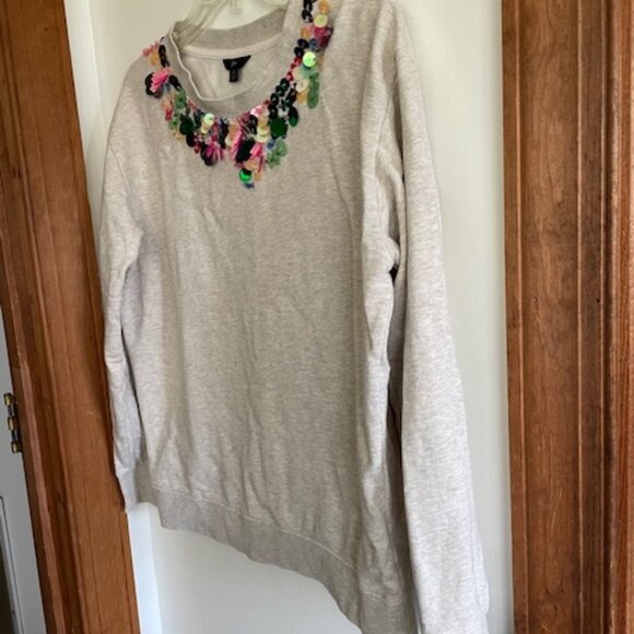 J. CREW Embellished Beaded Sweatshirt Oatmeal Mermaid M - Picture 8 of 16